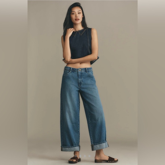 NWT Anthropologie Pilcro Mid Rise Slouchy Wide Leg Cuffed Jeans - Picture 1 of 9
